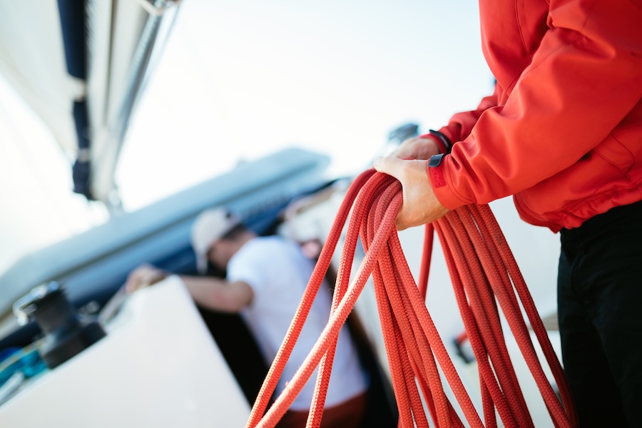 Sailor handling lines