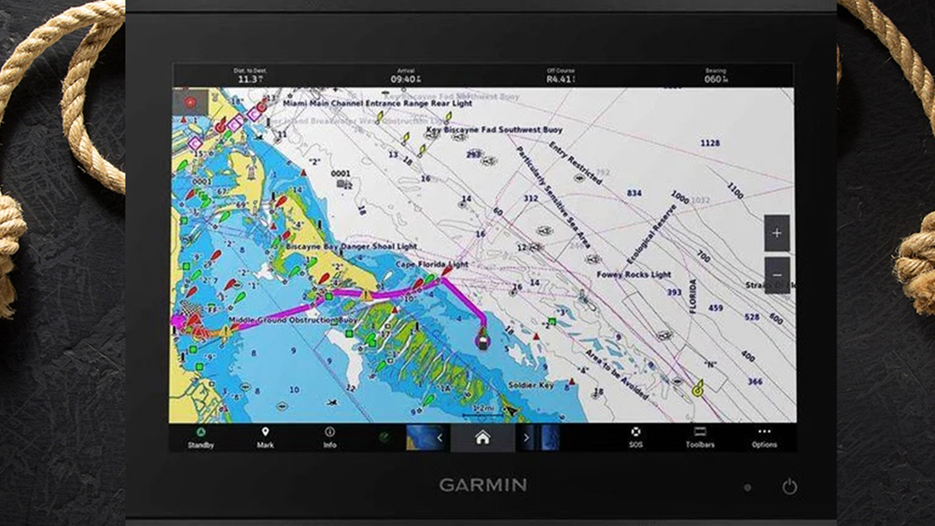 Display Garmin con carta náutica digital en pantalla