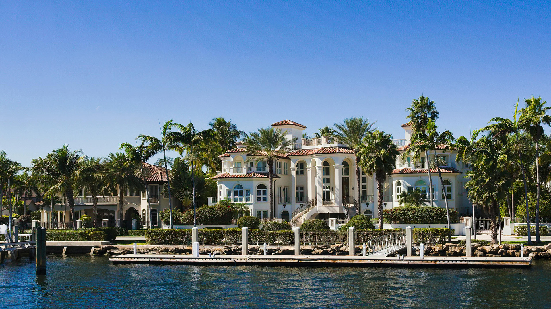 Waterfront mansion viewed from the water