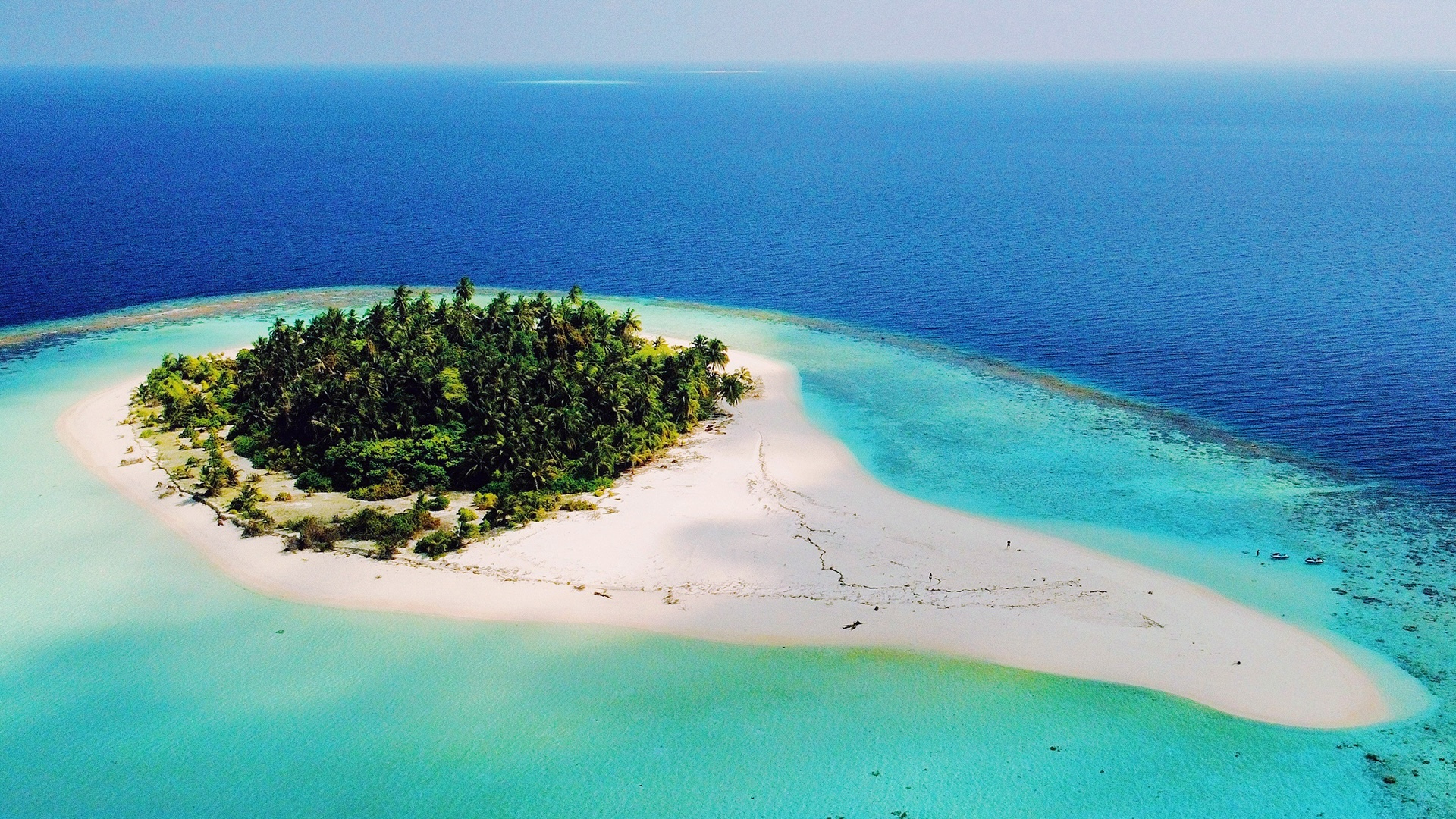 Drone view of an uninhabited private island in the Bahamas