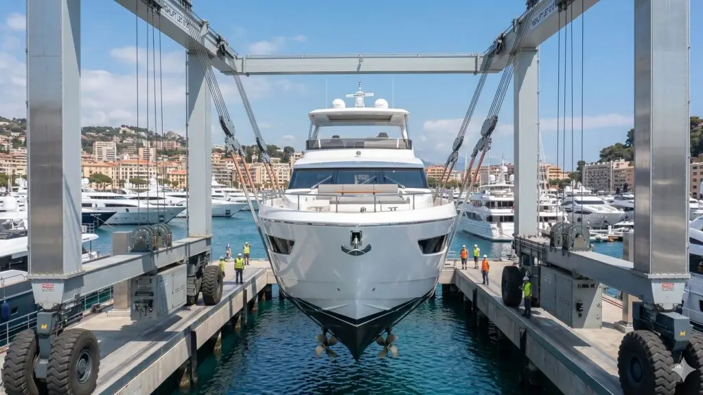 2400 X 1350 Yate en Un lift para entrar en Boatyard.