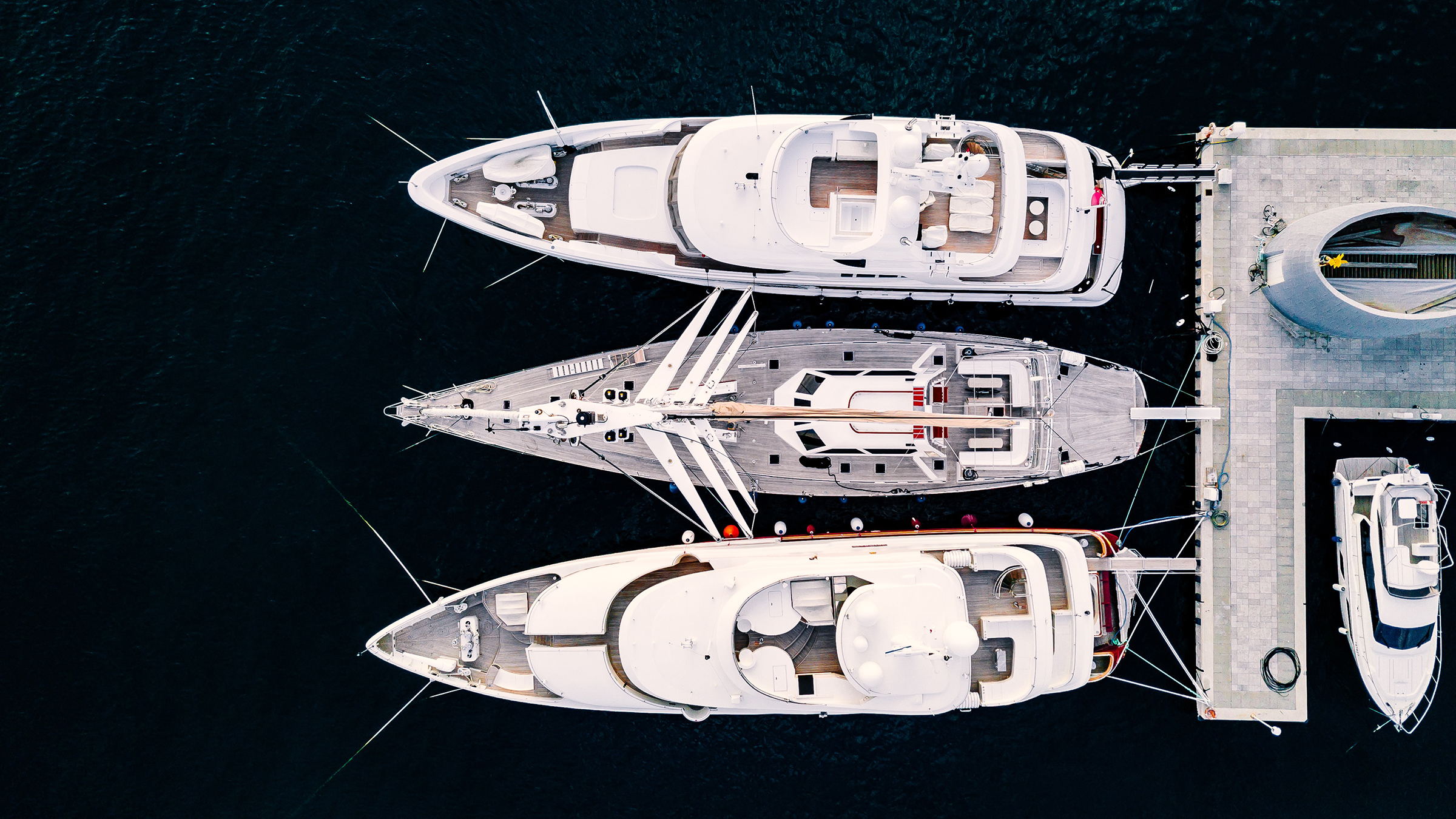 Aerial view of luxury yachts