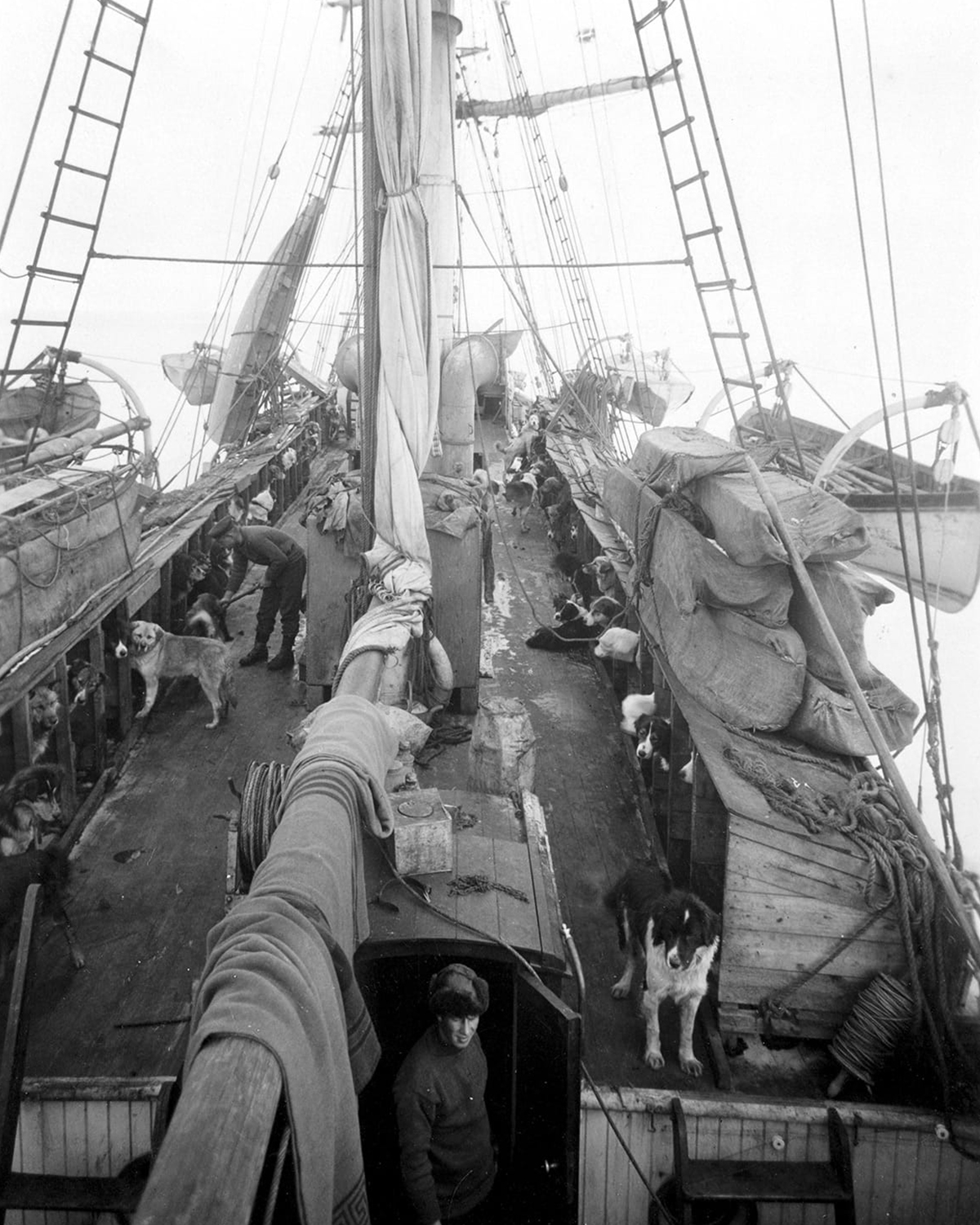 Cubierta del Endurance con los caniles para perros construidos sobre el hielo que rodea el barco atrapado