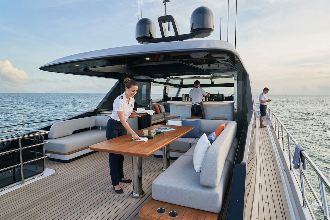 Crew working on the flybridge