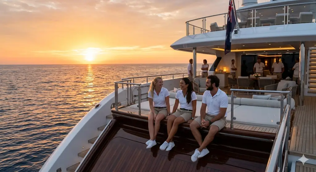 Crew resting on stern