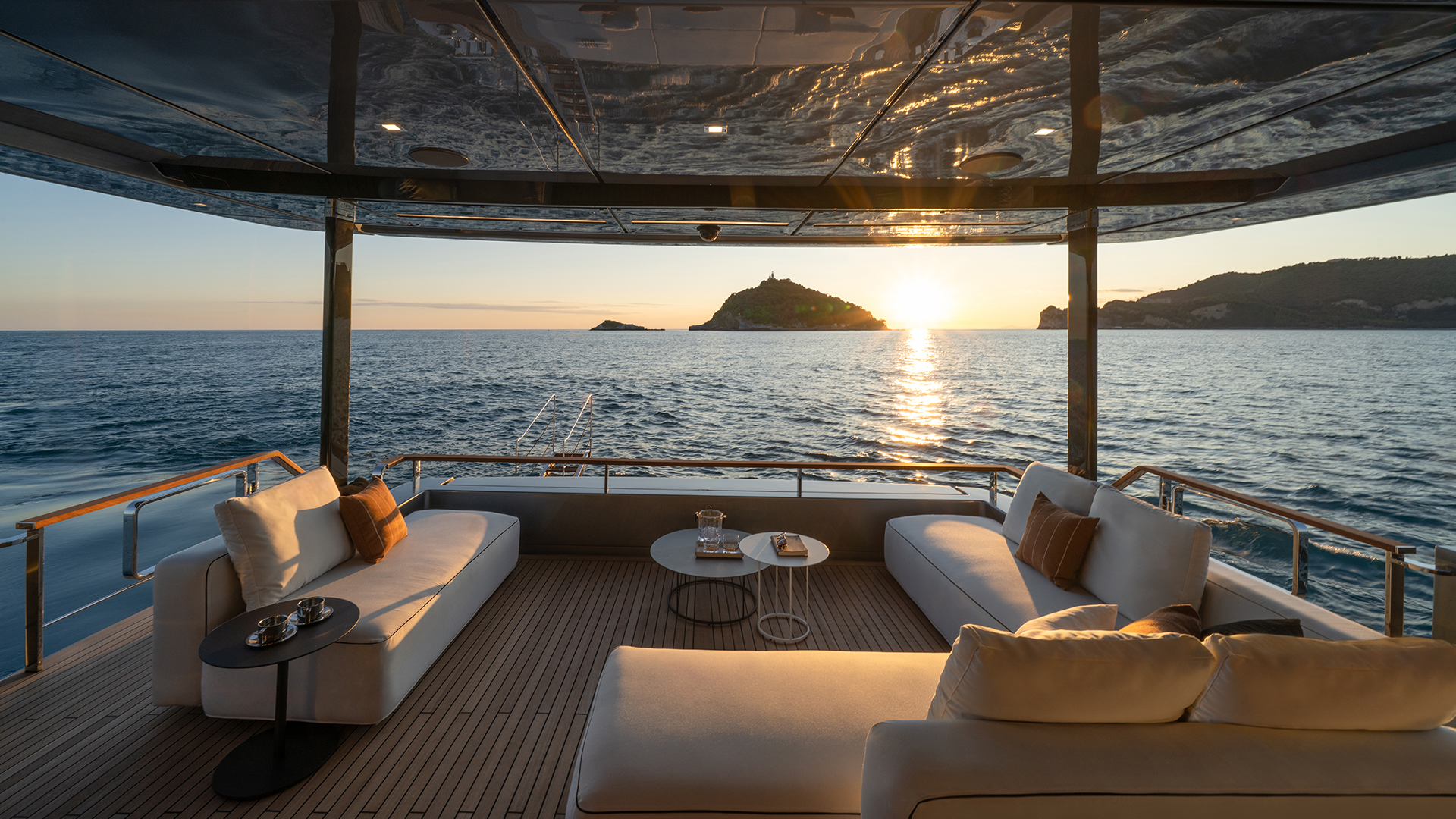 Riva 112 flybridge aft lounge