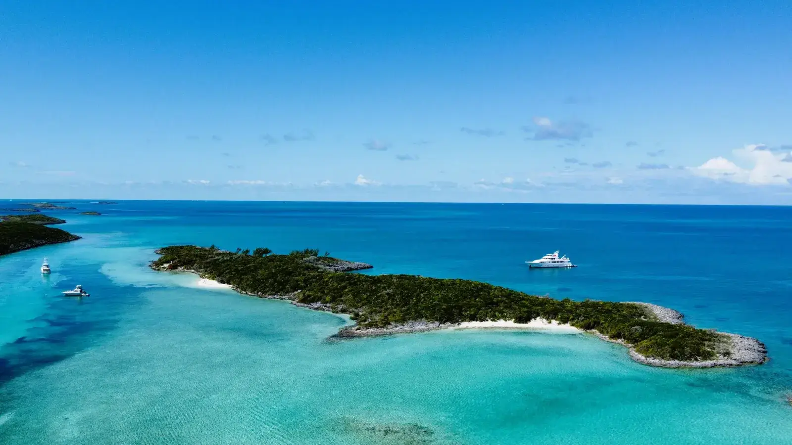 Aerial view of Roberts Cay private island in Exuma, Bahamas