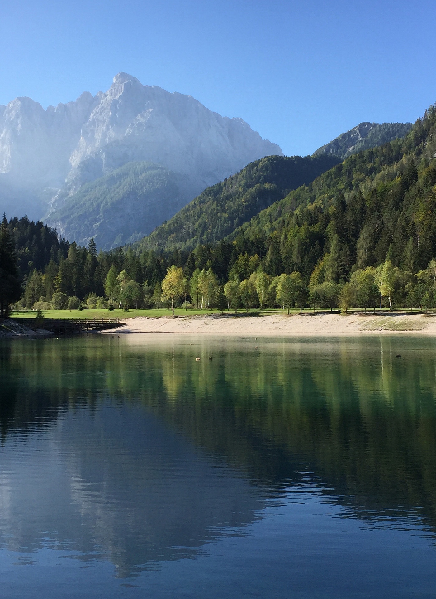 Mountains reflected in a calm lake