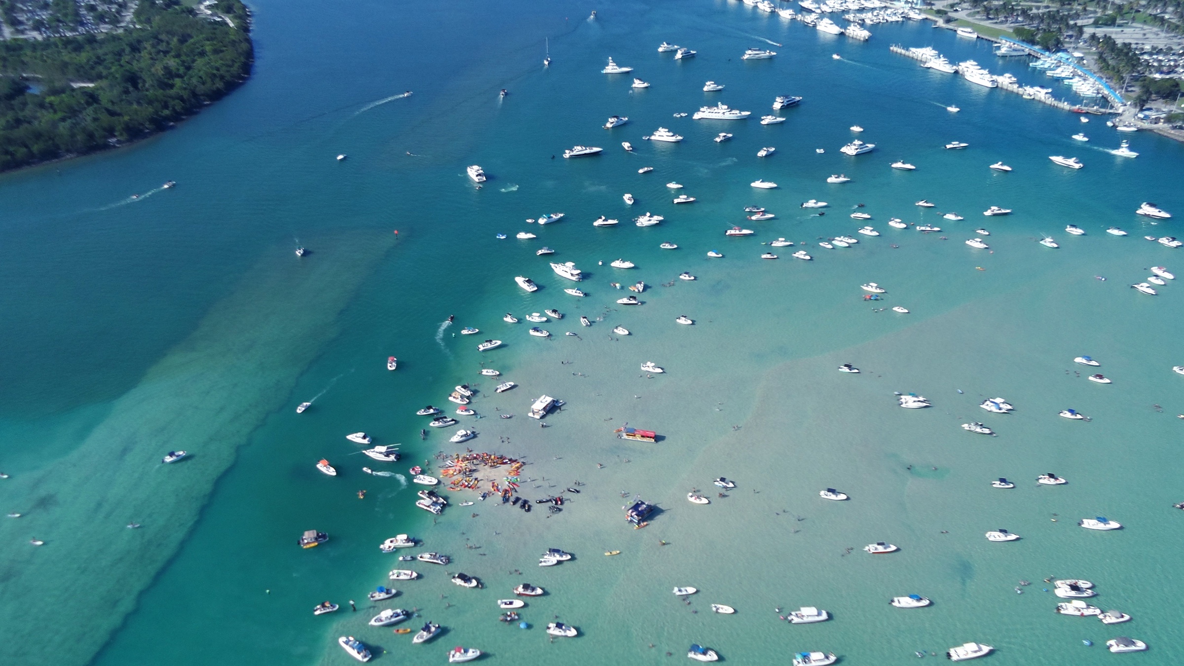 Haulover sandbar in North Miami from the air