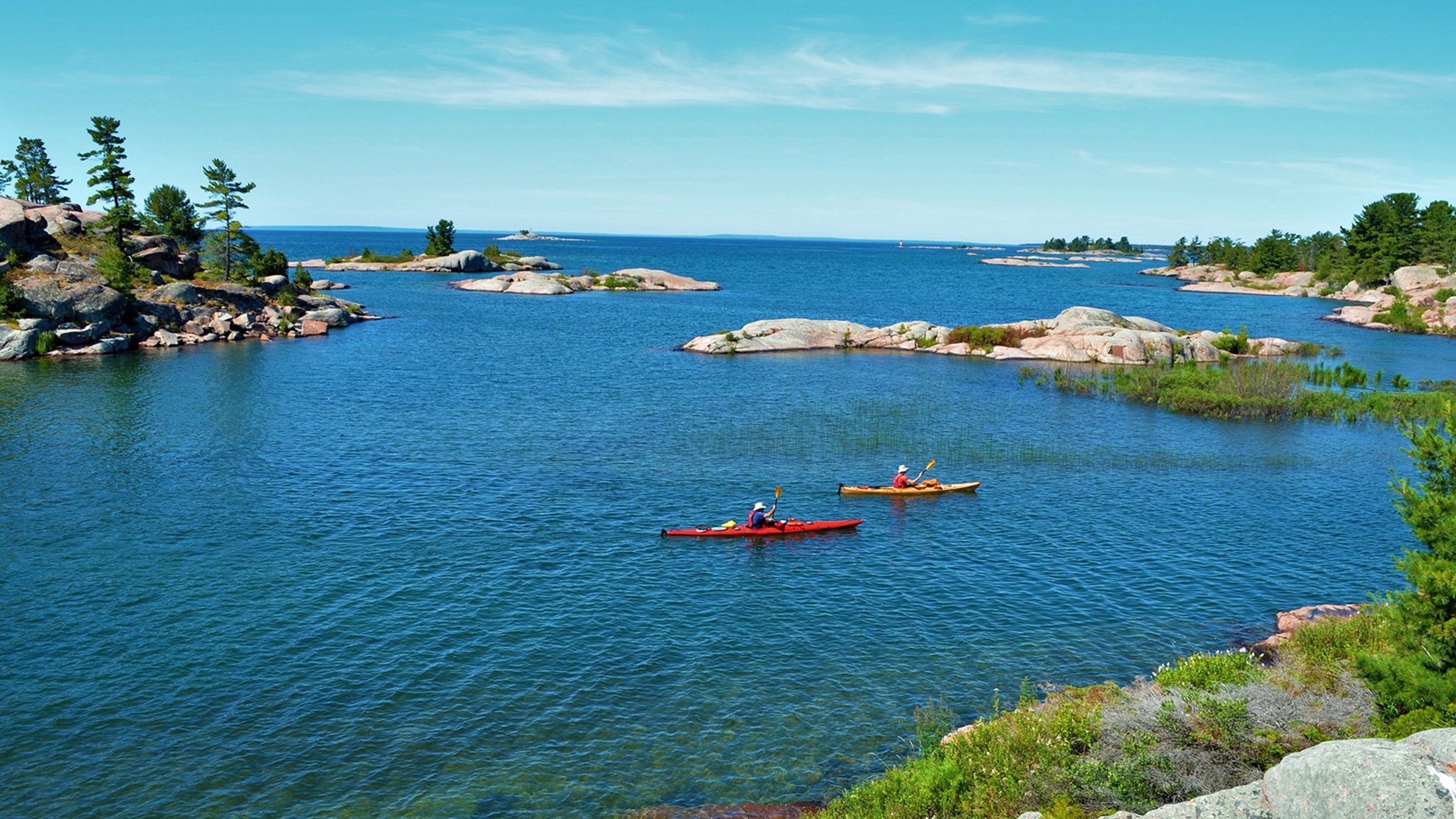 Two kayaks on the water in Georgian Bay