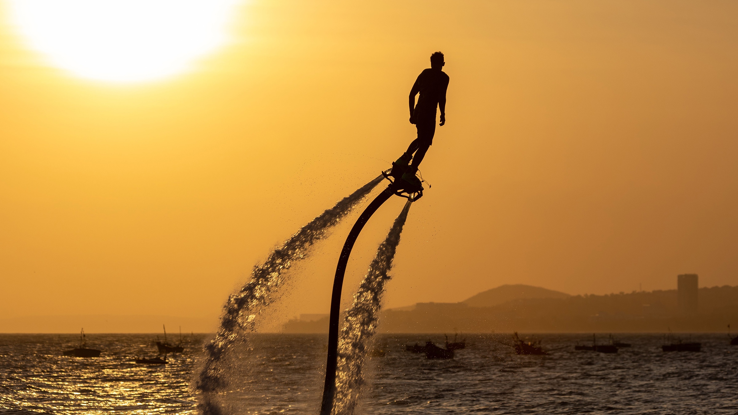 Flyboard rider backlit