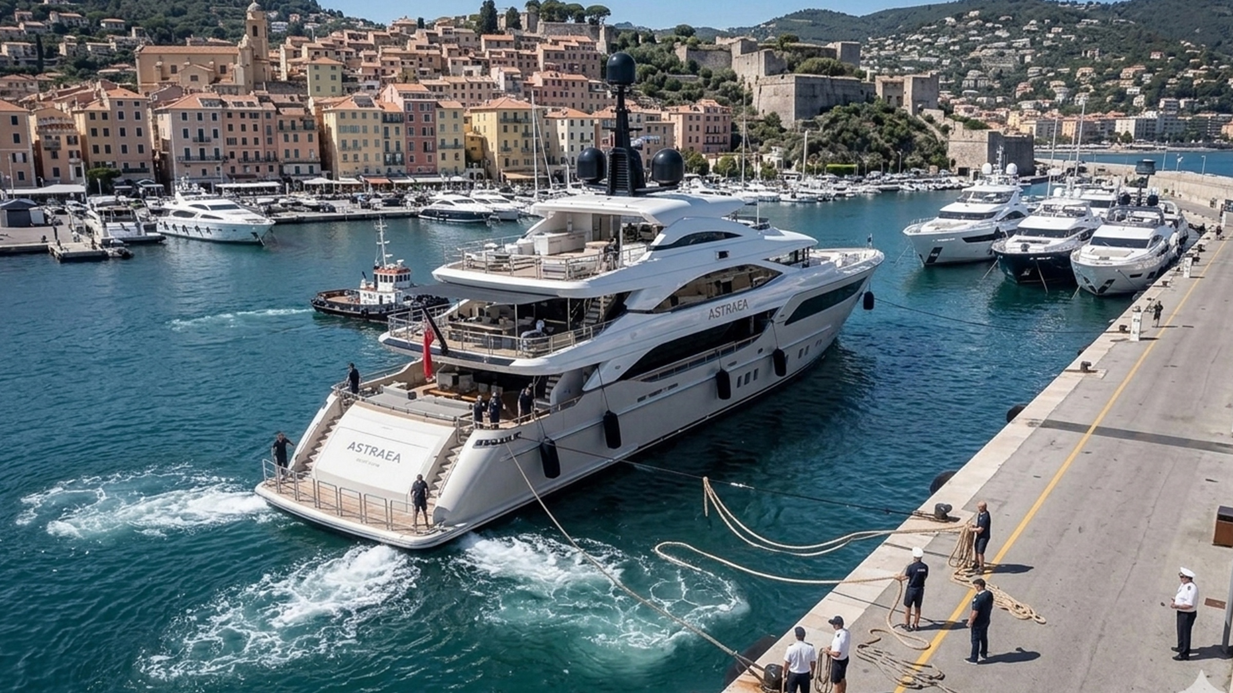 A yacht coming alongside under crew handling