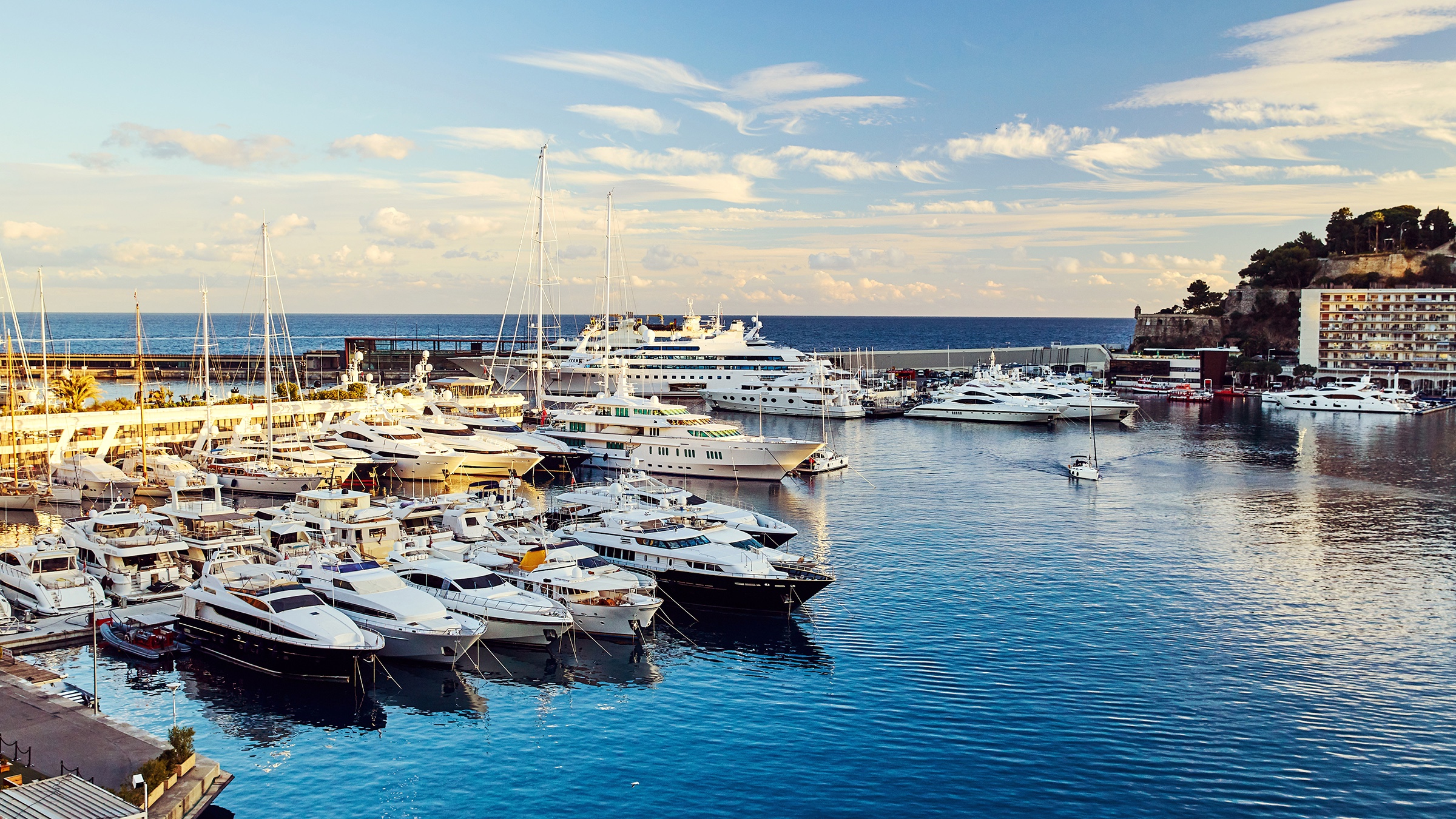 A Mediterranean port at sunset