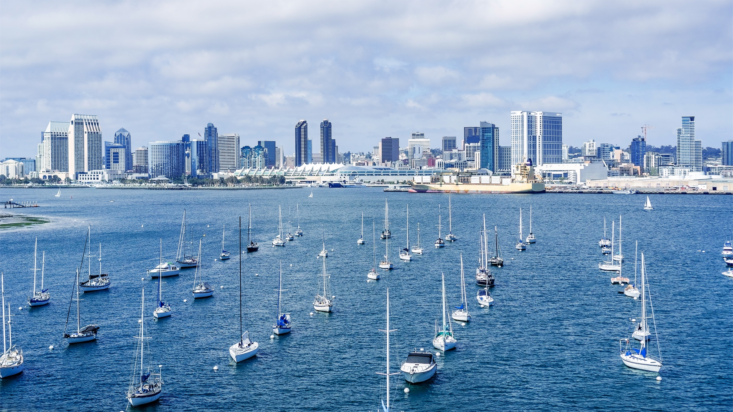 Boats moored in San Diego Bay
