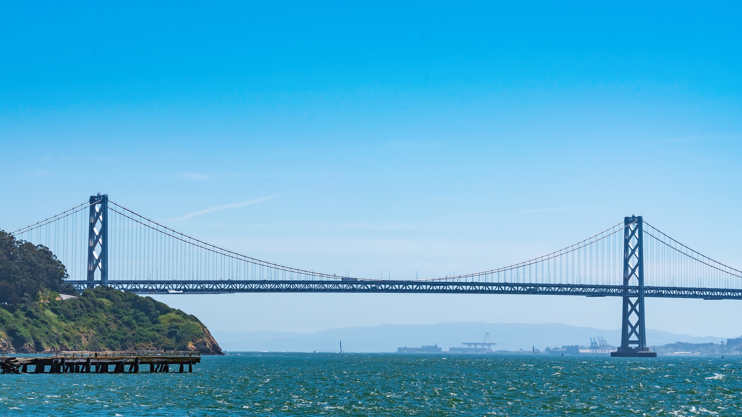 View of San Francisco's Bay Bridge and harbor