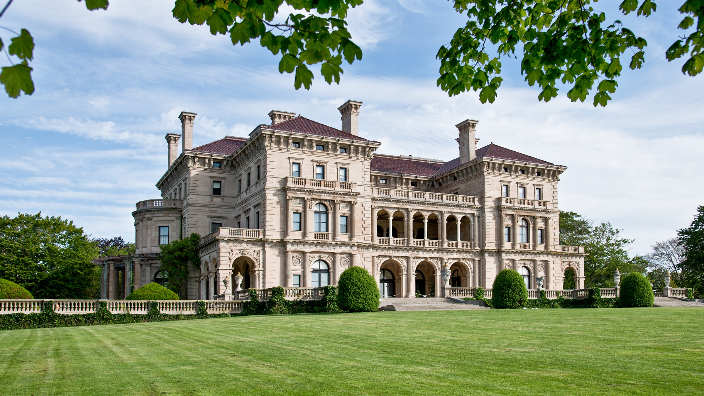 Garden view at The Breakers, a Gilded Age mansion in Newport