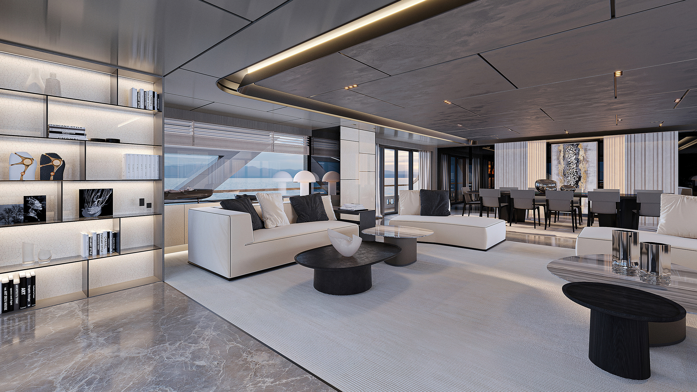 Tankoa Stardust salón principal con lounge y comedor al fondo