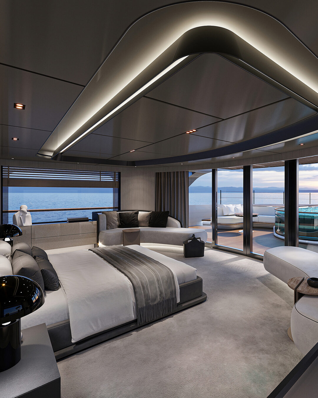 Tankoa Stardust suite del armador con lounge y terraza privada