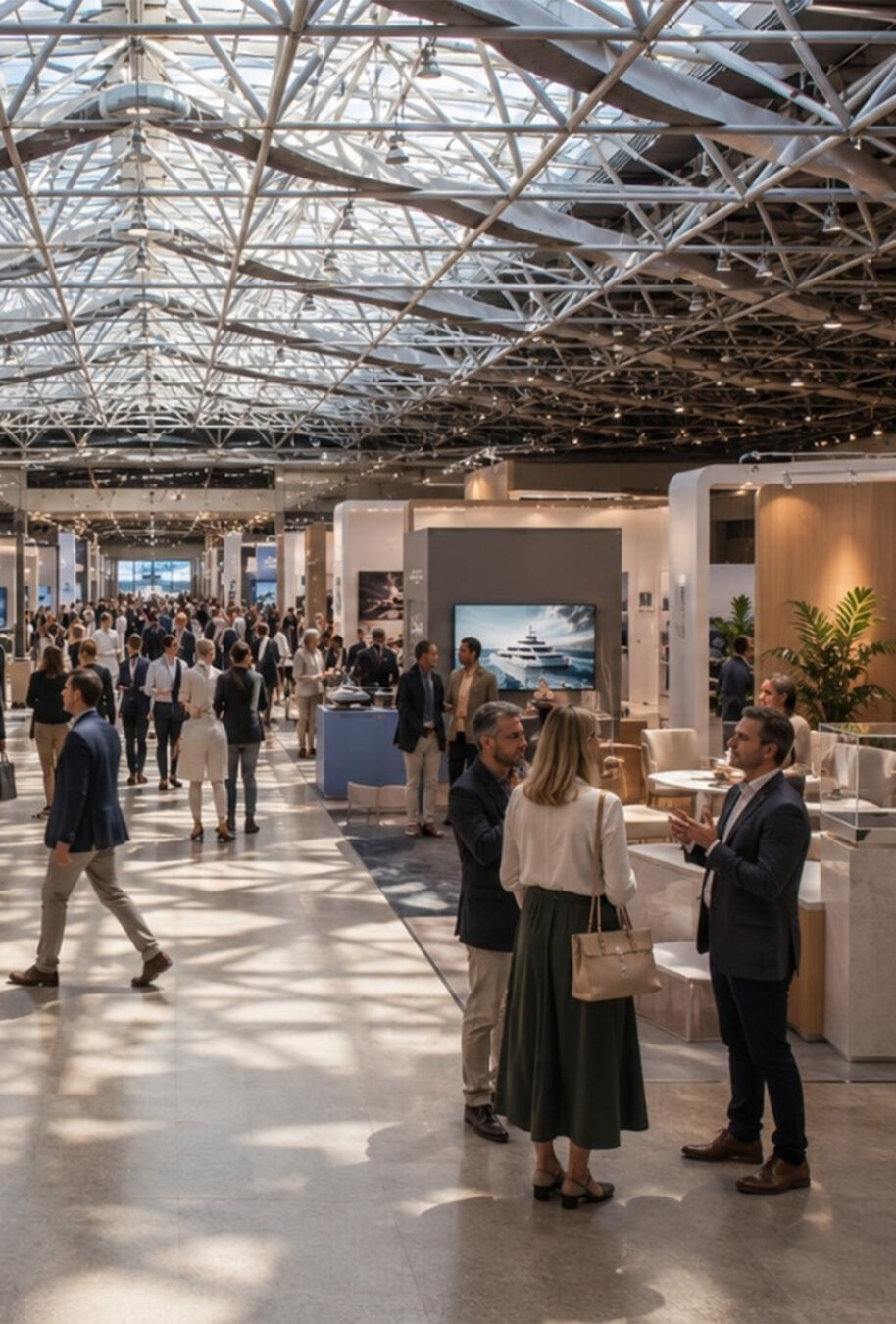 View along the interior aisles of the Monaco Yacht Show