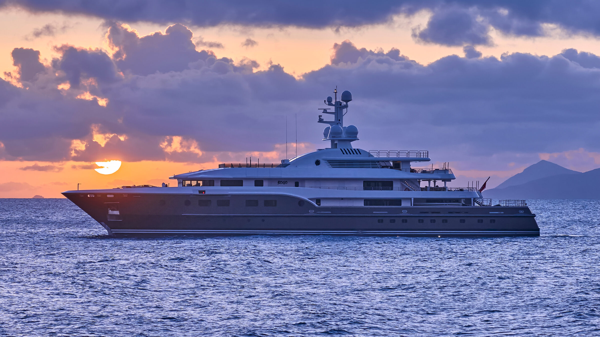KOGO at anchor at dusk on the Dalmatian coast