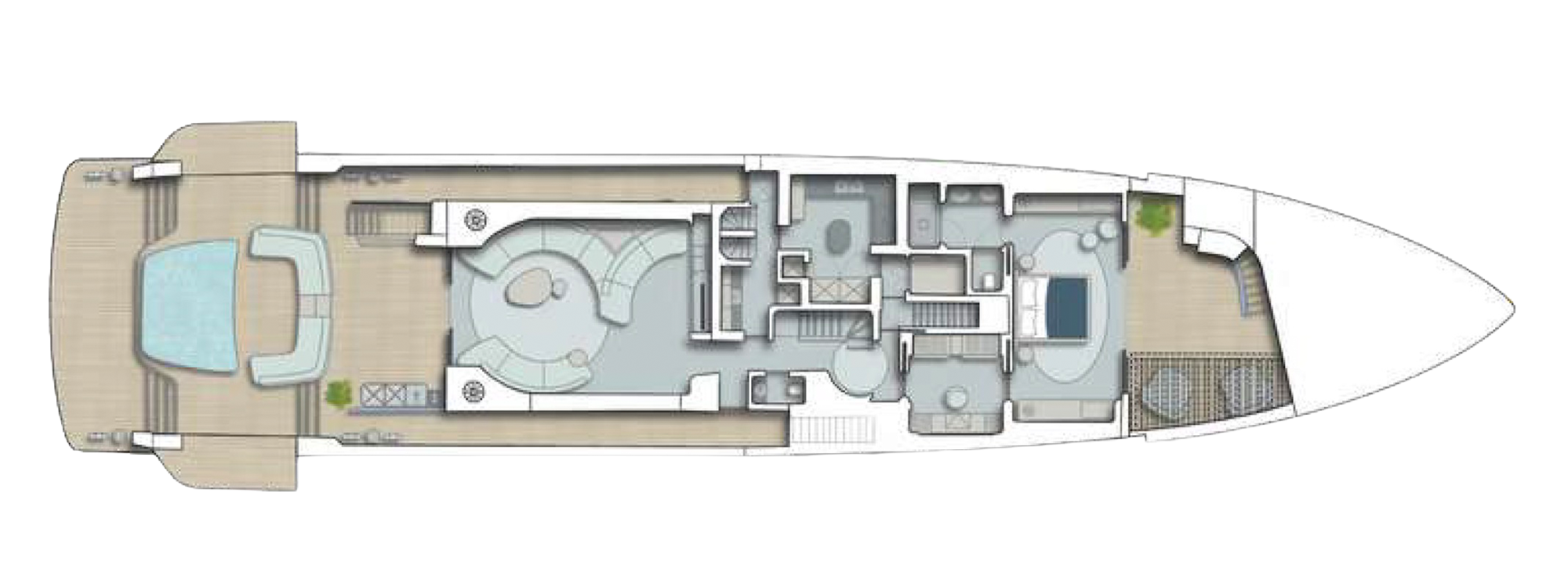 Sirena 42M distribución del flybridge