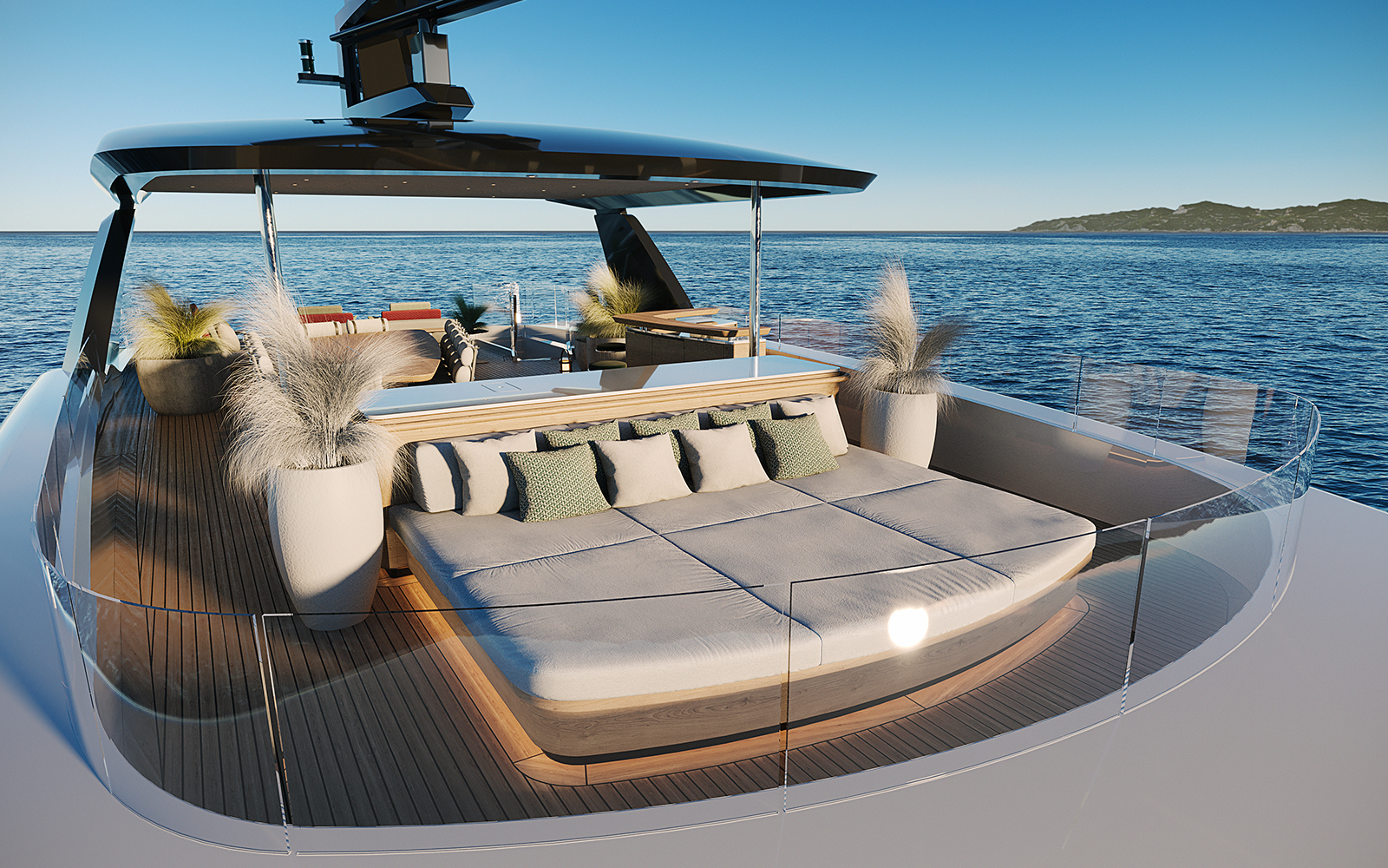 Sirena 42M flybridge con solárium y mesa