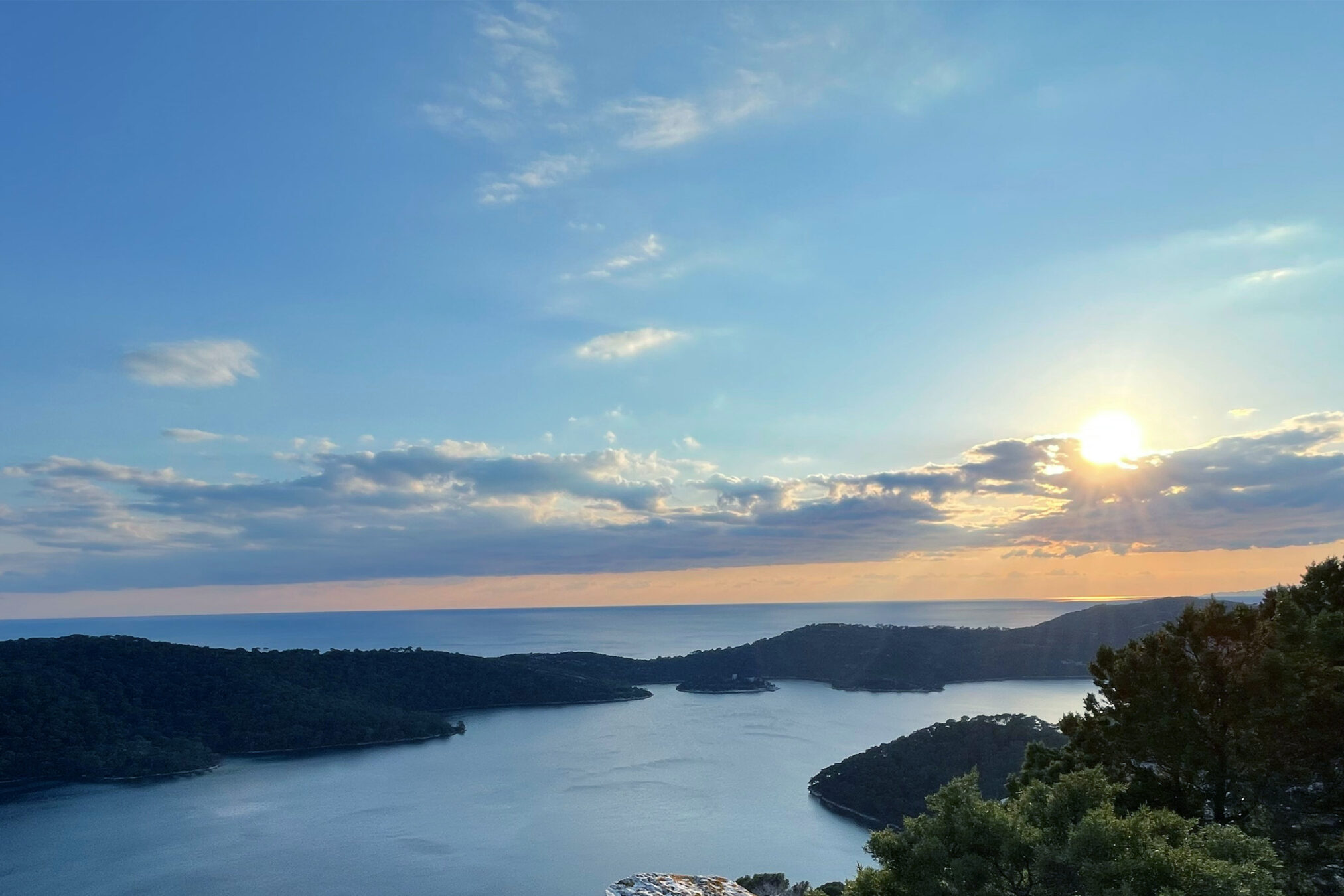 Aerial view of a lake and island on Mljet