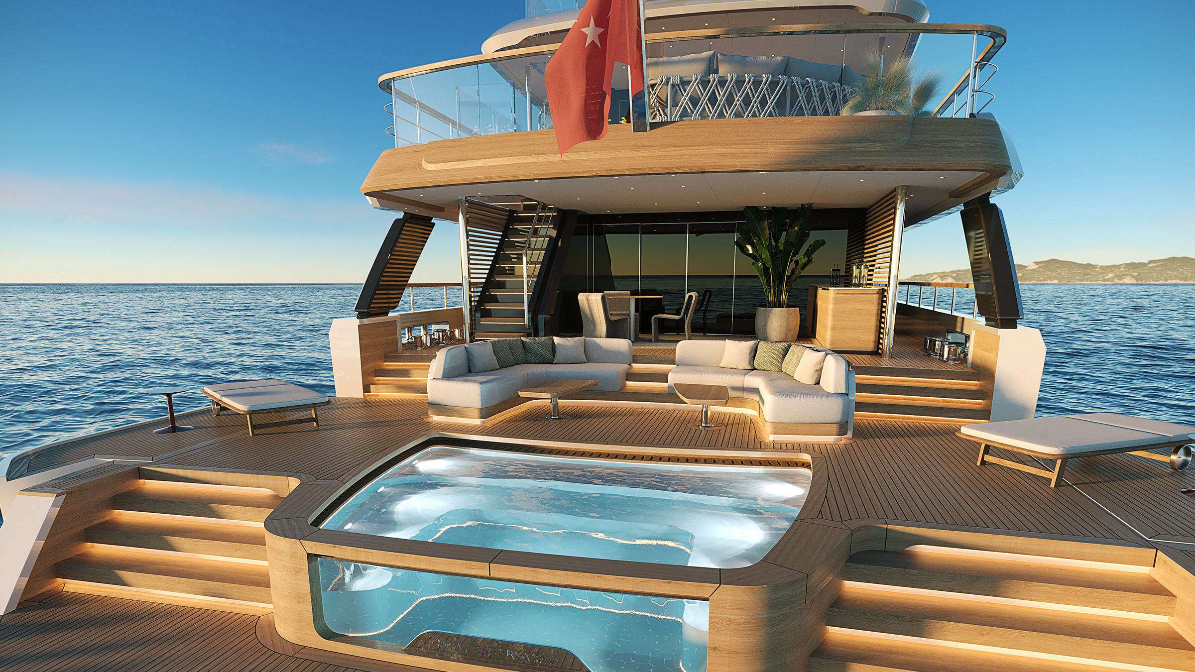 Sirena 42M cubierta de popa con jacuzzi
