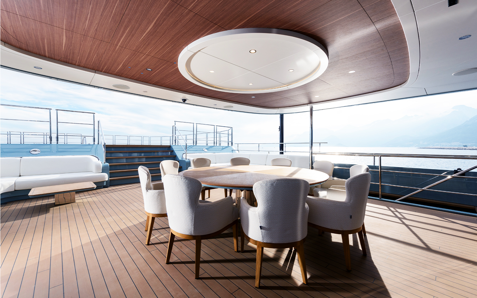 Limerence shaded bridge-deck dining for ten