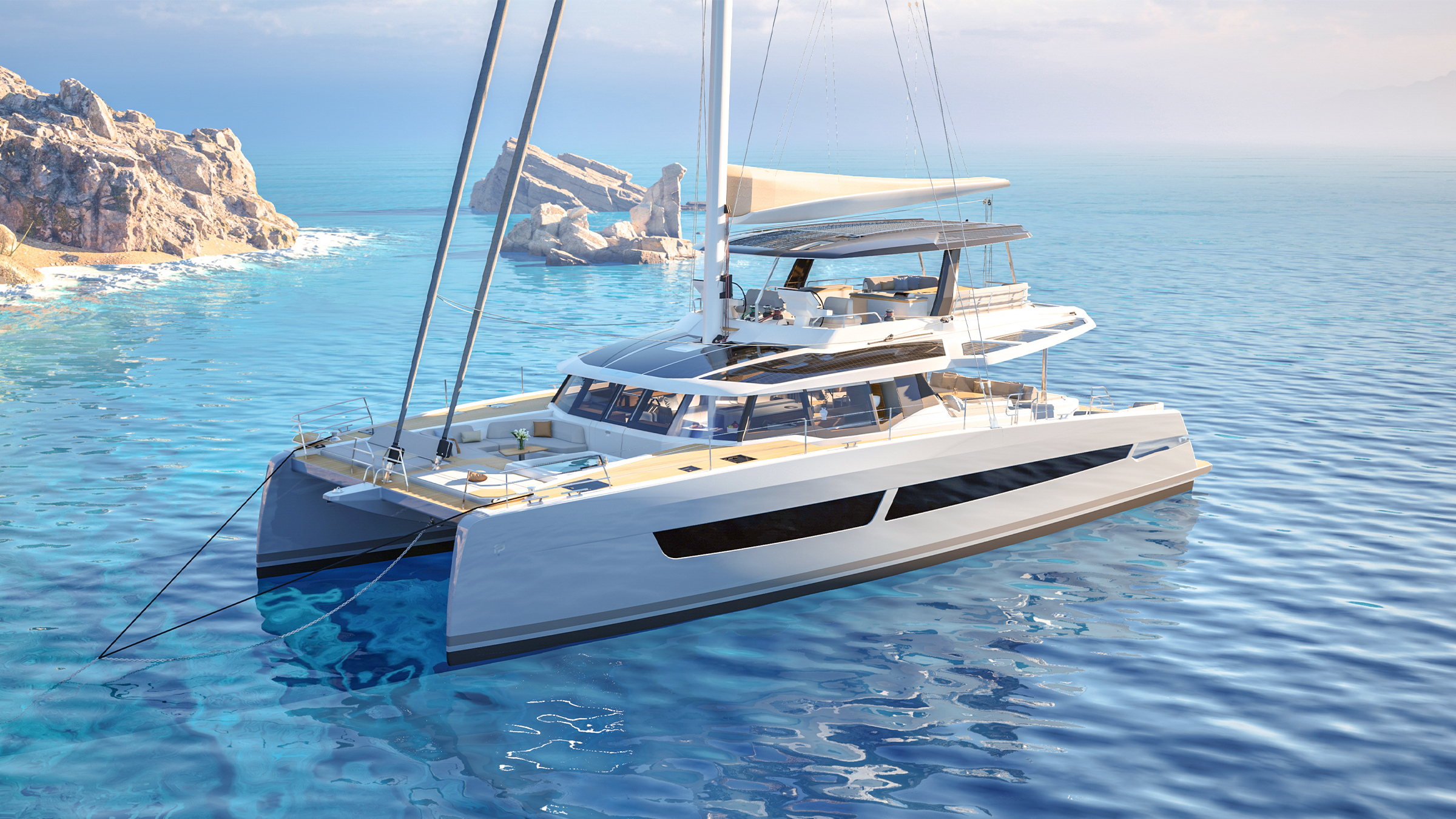 Fountaine Pajot FPY70S fondeado, cerca de veintidós metros.
