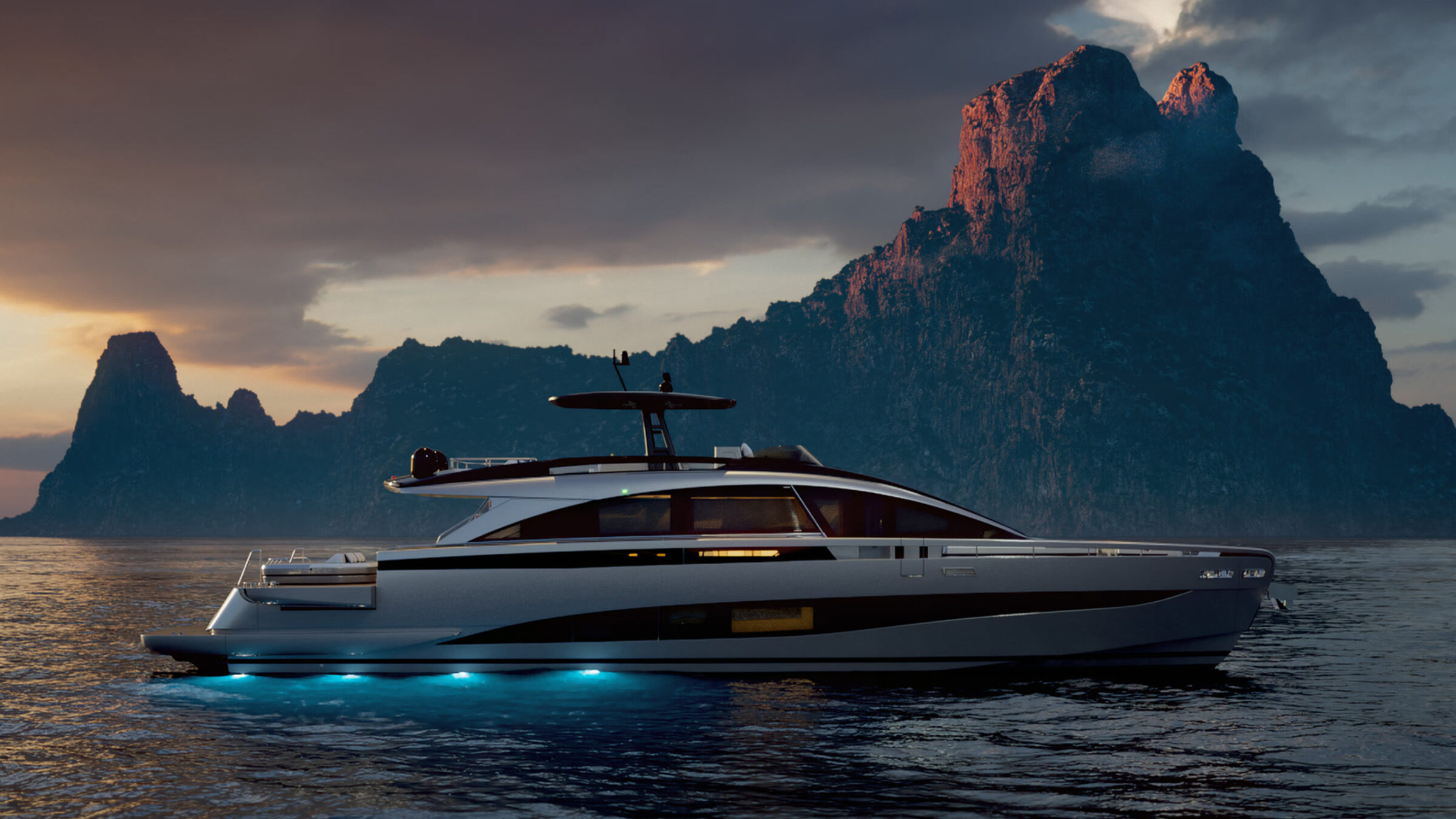Pershing GTX90 al final de la tarde, en su versión de noventa pies.
